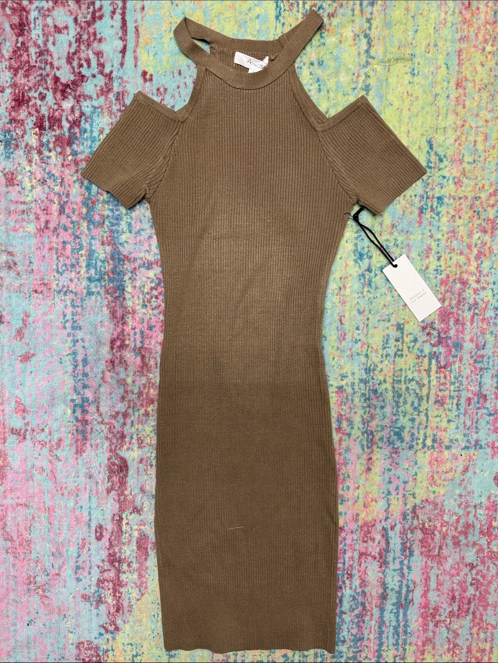 Active USA Cold-Shoulder Ribbed Midi Dress - Brown